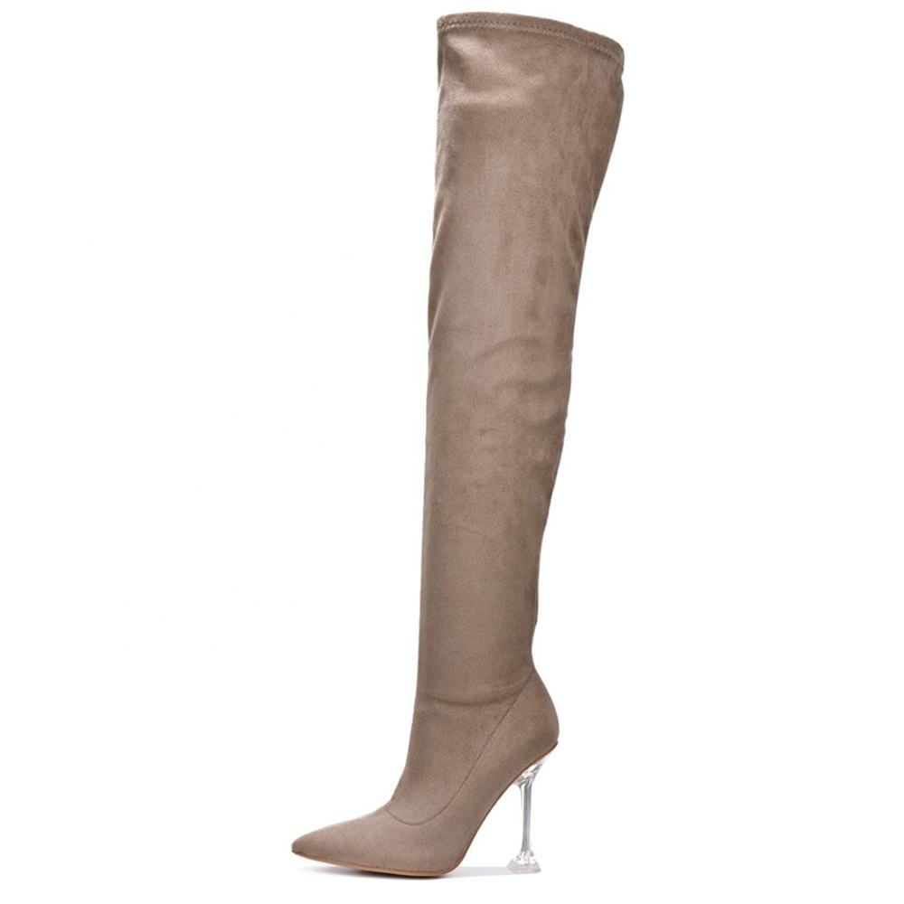 Beautiful Color Classic Over the Knee Boots Purple Shoes Thigh High Heel Boots Pointed Toe Clear Heel Women Shoes Plus Size