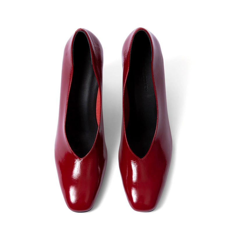 Women's Vintage Patent Leather Heeled Shoes Wrinkled Casual Style for Summer Square Heels Rubber Insole Adults Girls