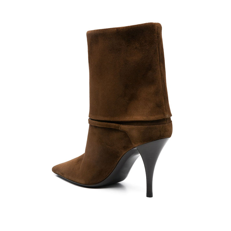 2025 Women's Simple Stiletto High Heel Boots Kitten Heel Office Midi Boots with Pointed Toe Autumn Western Suede Winter