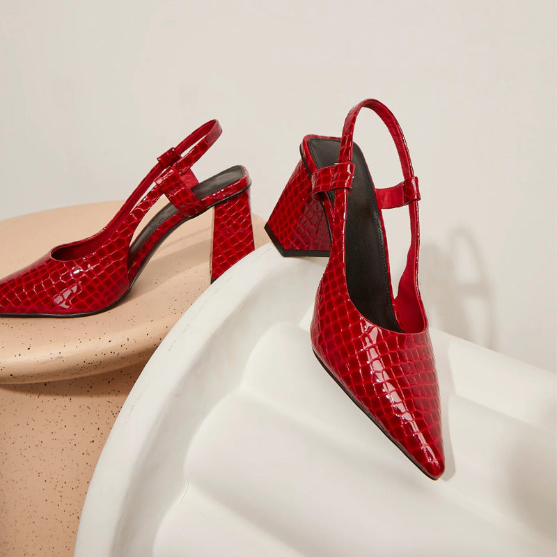 Women's Snake Pattern Summer Casual Heels Sandal Style High Heel Slingback Peep-Toe Pumps Genuine Leather
