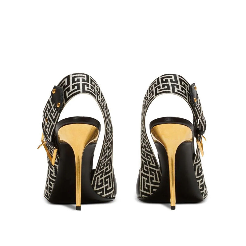 2025 Women's Gold Genuine Leather Stiletto Heel Shoes Soft Summer High Heels Pointed Toe Buckle-Fastening Thin