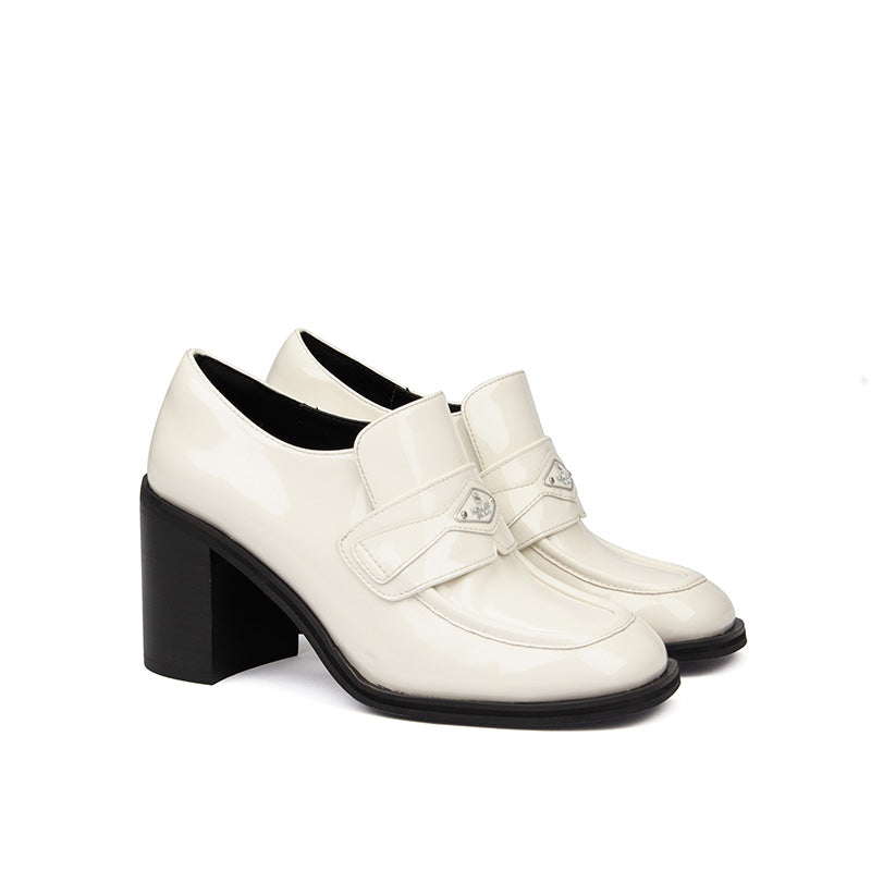 Fashion Girl's Patent Leather Single Color Heels Pumps Girl's Casual Outdoor Rubber Sole Square Heel Mules Heels