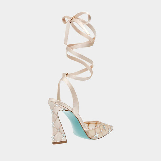 Female Silk and Satin Cross Band Lace up High Heels Shoes Mesh Lining Summer Party Stiletto Lace up Sandals