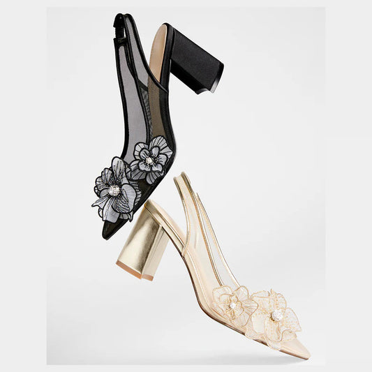 Beige Floral Trendy Woman Mesh High Heels Sandals Comfortable Block Strap PU Insole Height Increasing Breathable Summer
