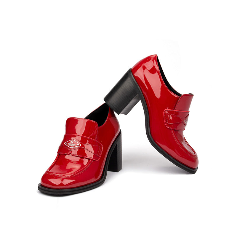 Shiny Red Leather Chunky Heel Square Toe Pumps 2025 Fashion Slip on Square Heel Mary Jane Pumps Women Ankle Boots