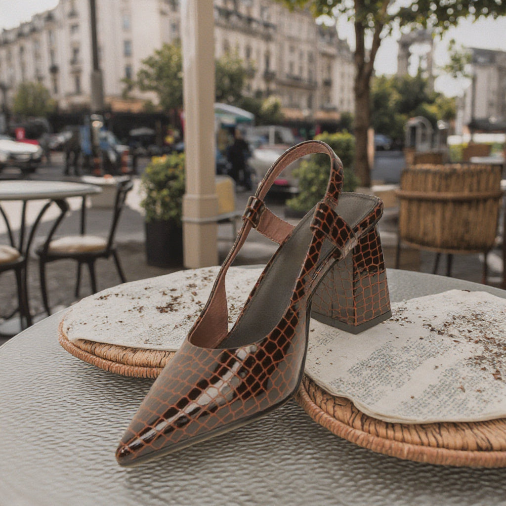 Women's Snake Pattern Summer Casual Heels Sandal Style High Heel Slingback Peep-Toe Pumps Genuine Leather