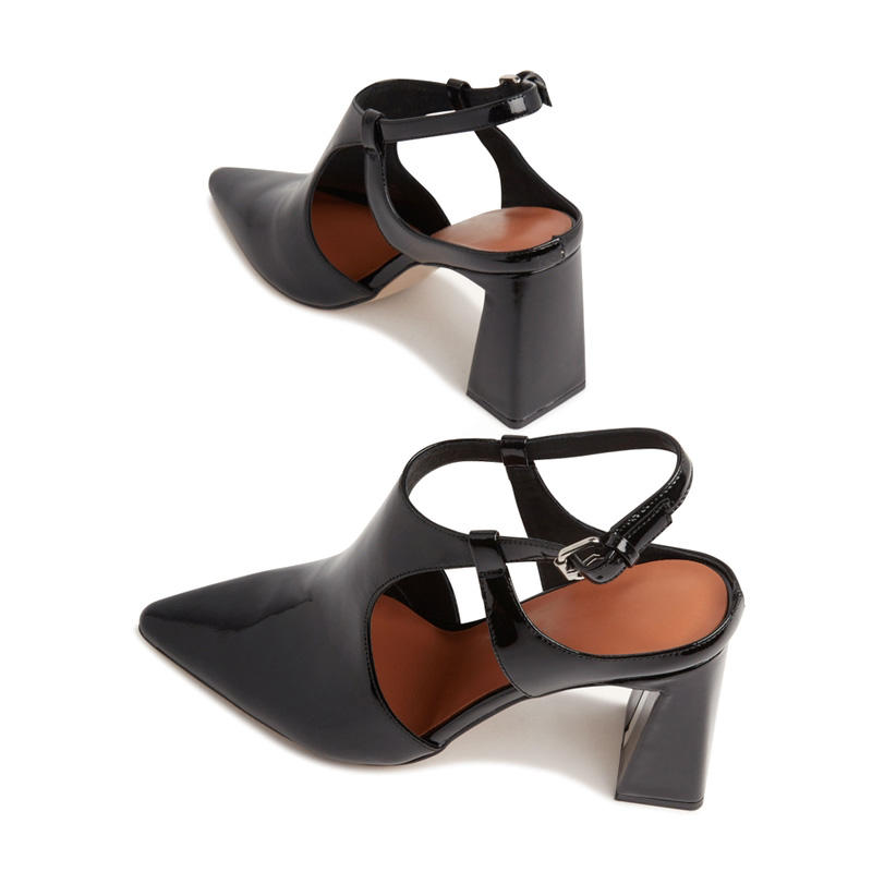 Patent Leather Pumps Manufacturer Sexy Women Pointed Toe Patent Leather Slingback Heels Pumps Custom Square Heel Pumps