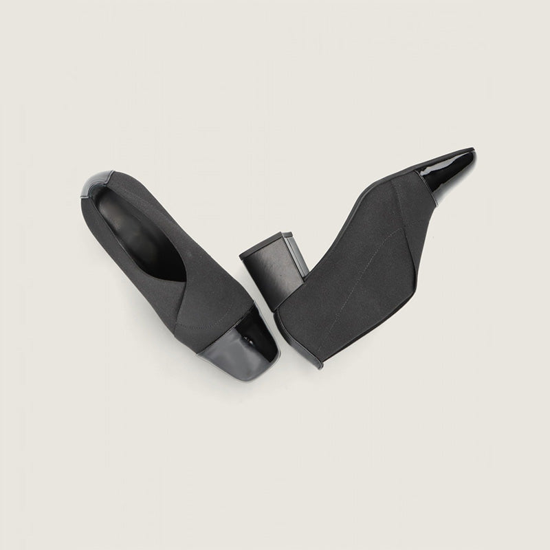 Women's Office Pump Shoes 6.5CM High Heels Black PU Leather Upper Patchwork Fabric Soft Comfortable Formal Shoes Summer Autumn