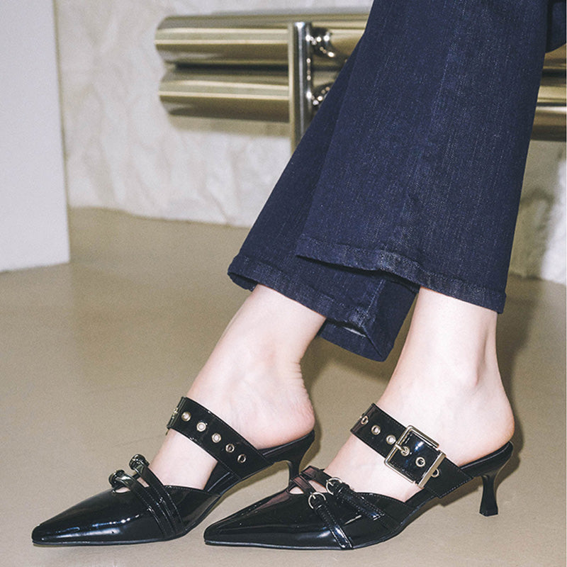 2025 Summer Silver Sexy High-Heeled Sandals Women Comfortable Bridal Shoes Pointed Belt Buckle Thin Heel Party Shoes