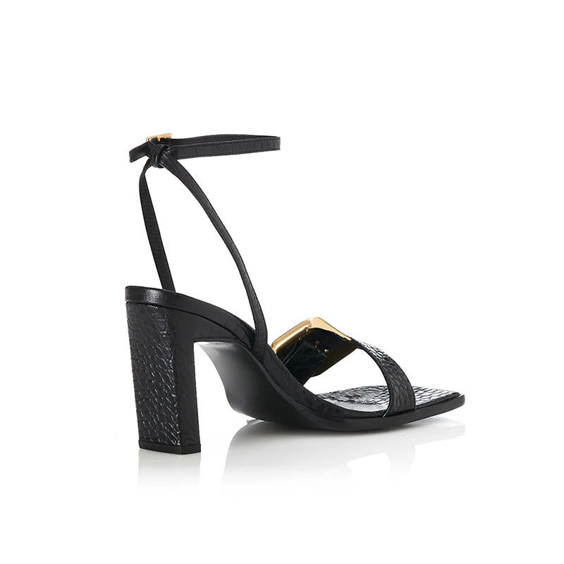 Hardware logo Women Lace Sandals Elegant Open Toe Evergreen Block Chunky Heel-High Heels Party Evening Summer Spring