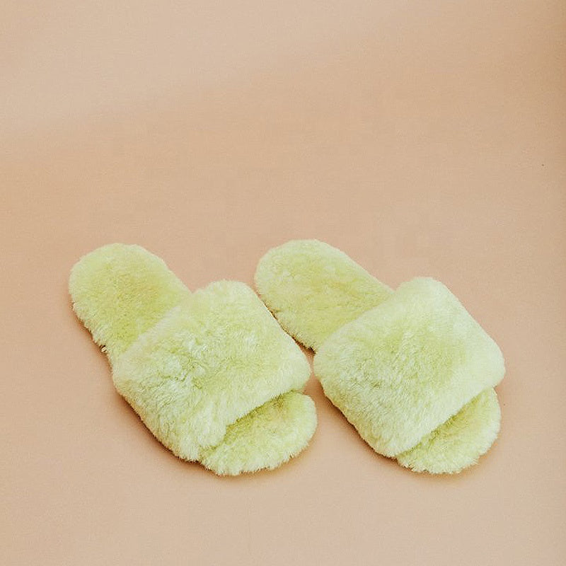 Women's High-End Open Toe Fur Slippers Colorful Indoor Outdoor Winter Wear with Warm Soft Sheepskin Insole Rubber/EVA Material