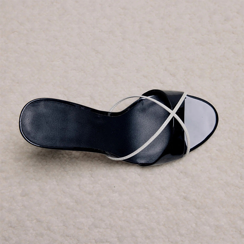 Cross Heeled Slippers 10cm High Heel Mirror Patent Leather Upper Summer Height Increasing Slide Sexy Style