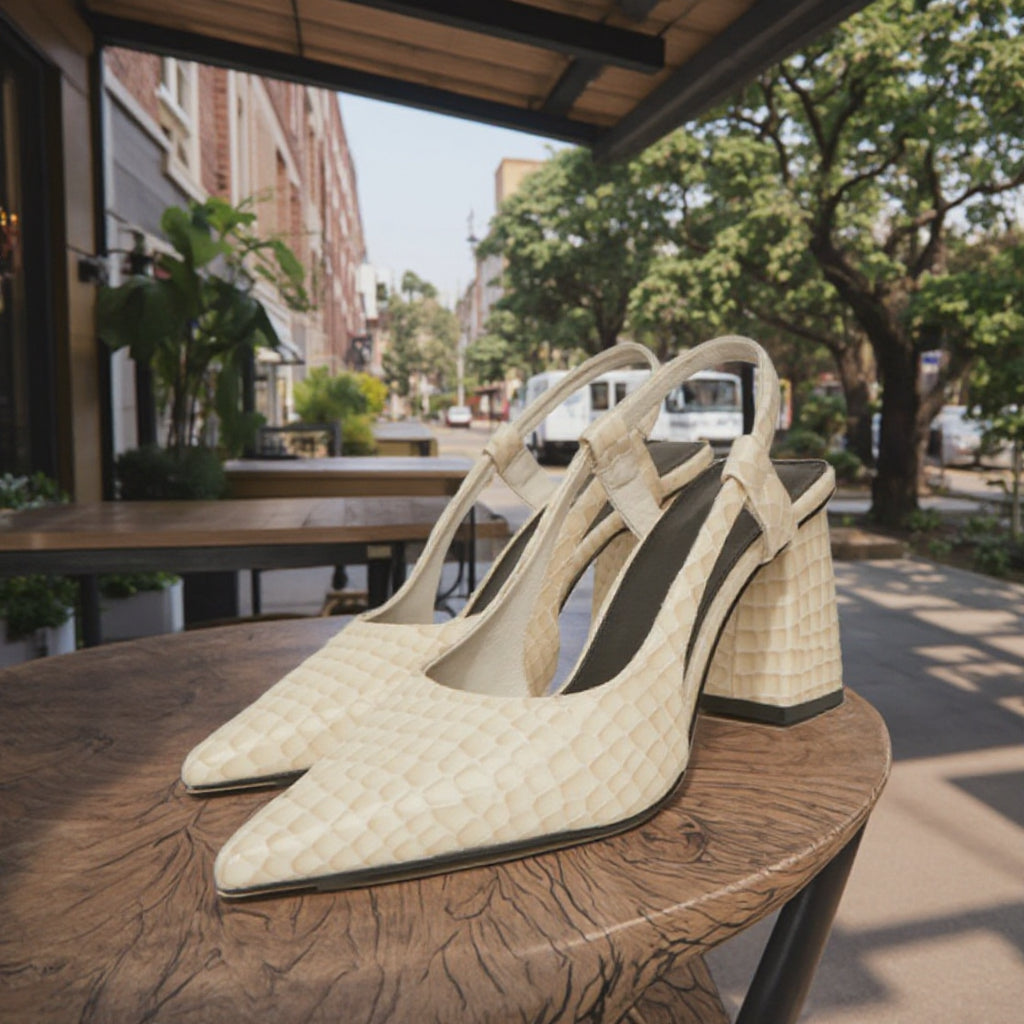 Women's Snake Pattern Summer Casual Heels Sandal Style High Heel Slingback Peep-Toe Pumps Genuine Leather