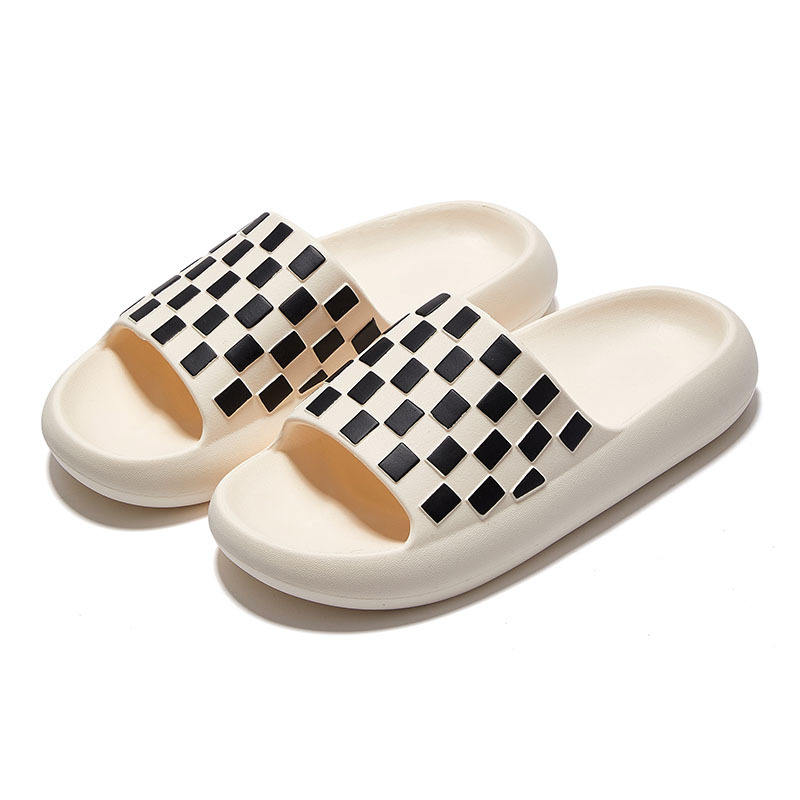 Summer Pillow Slipper EVA Non Slip Summer Beach Slippers Fashion Home Platform Flat Soft Checkerboard Slippers Fro Woman