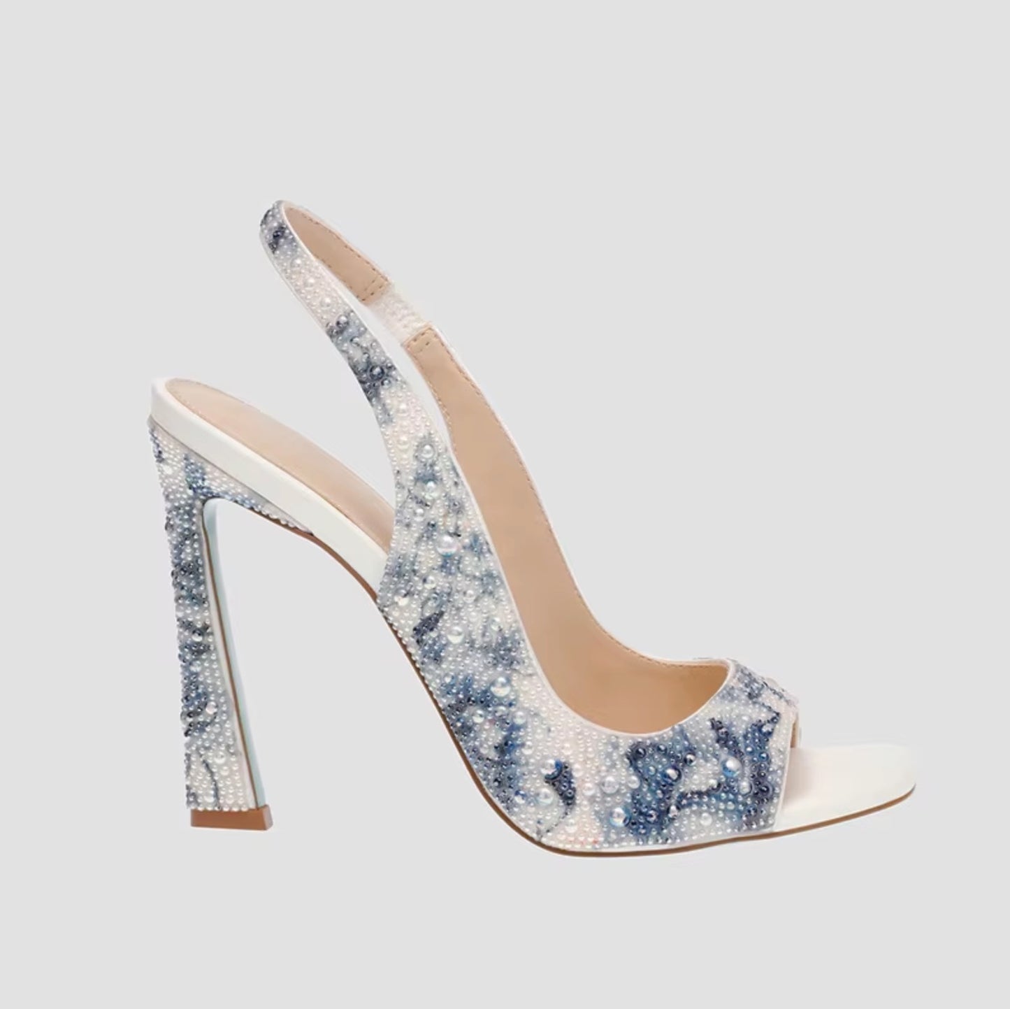 Sole Color Heels Pumps Women's High Heel Stiletto Pumps Sexy Peep Toe Blue Bottom Slingback Sandals Summer Dress Heels